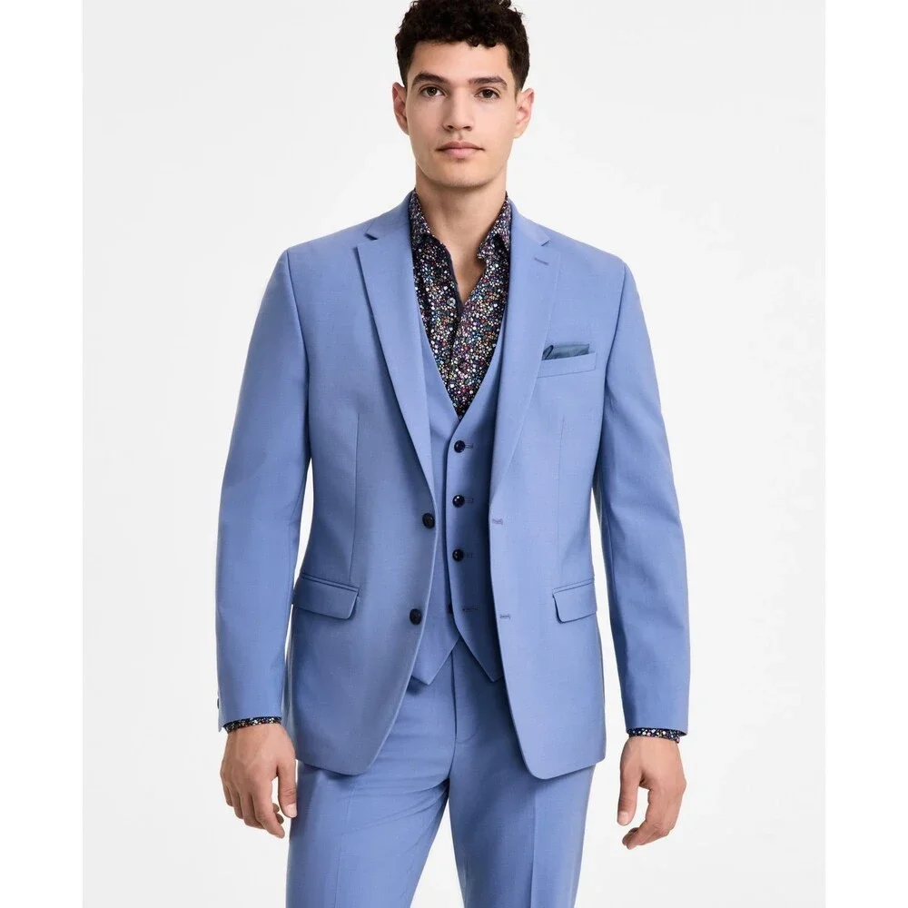 Bar III Slim-Fit Wool Blend Suit Jacket Men's 38L Light Blue Pockets Long Sleeve